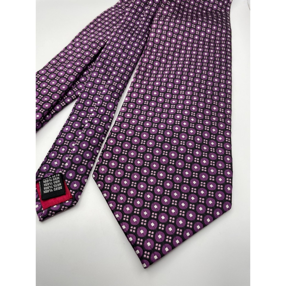 Zianetti Mens Purple Geometric Medallion 100% Silk Woven Classic Necktie Italy